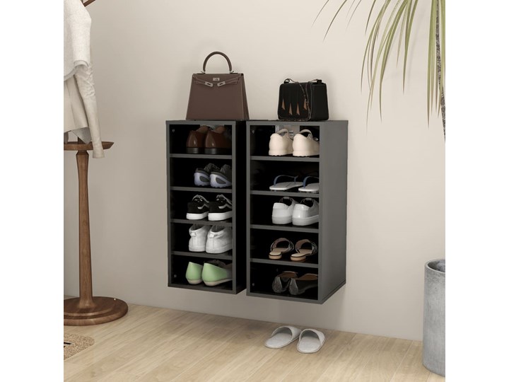 vidaXL Szafki na buty, 2 szt., wysoki połysk, szare, 31,5x35x70 cm Płyta laminowana Płyta MDF Głębokość 35 cm Płyta meblowa Szerokość 32 cm Kategoria Szafki i regały
