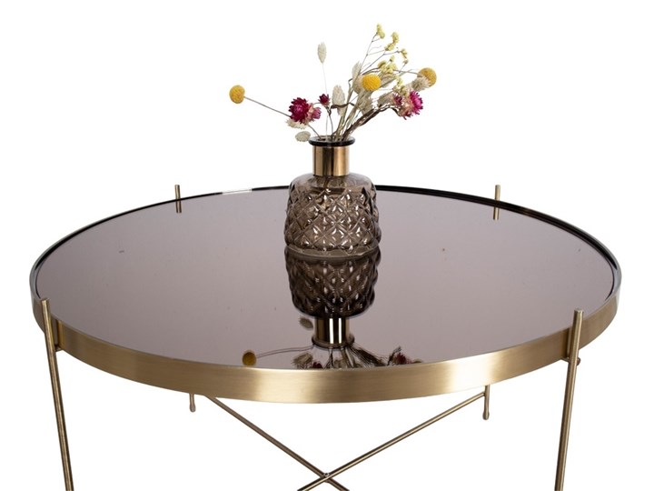 Złoty stolik do salonu w stylu glamour Venezia duży Szerokość 70 cm Metal Szkło Długość 70 cm Zestaw stolików Wysokość 40 cm Rodzaj nóg Kółka