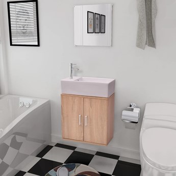 vidaXL Trzyelementowy zestaw do łazienki z umywalką, beżowy