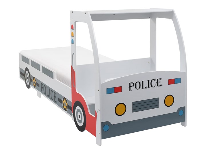 vidaXL Łóżko dziecięce samochód policyjny, materac, 90x200 cm, H2 Pojazdy Kolor Biały Kategoria Łóżka dla dzieci