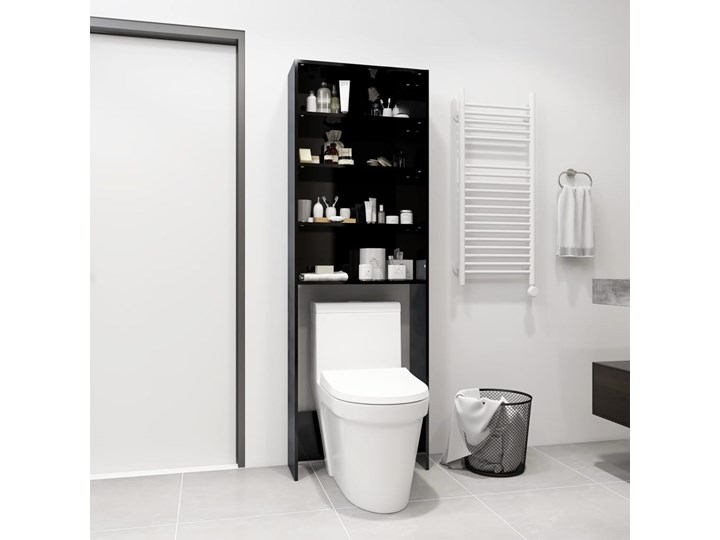 vidaXL Szafka na pralkę, czarna, wysoki połysk, 64x24x190 cm Głębokość 24 cm Szerokość 64 cm Płyta stolarska Szafki Płyta MDF Kolor Czarny