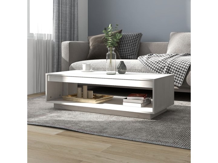 vidaXL Stolik kawowy, biały, 110x50x33,5 cm, drewno sosnowe Wysokość 50 cm Szerokość 50 cm Długość 110 cm Funkcje Z półkami