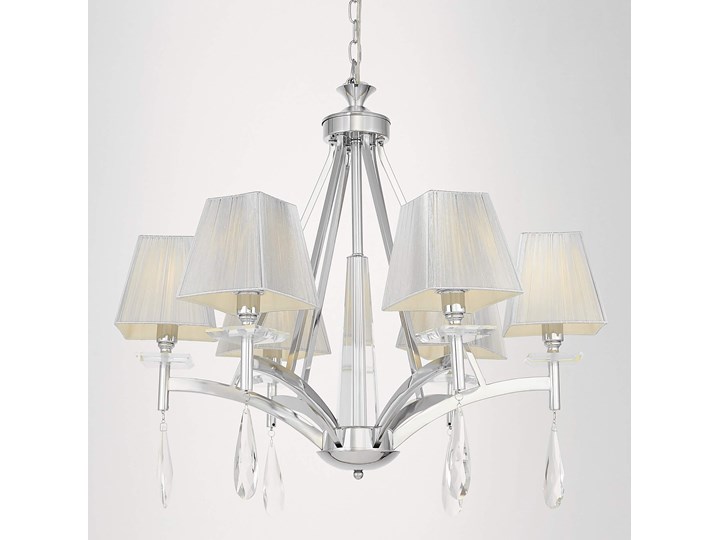KLASYCZNY ŻYRANDOL KRYSZTAŁOWY CHROMOWANY VALENTINA W6 Lampa z abażurem Szkło Lampa z kloszem Metal Lampa z kryształkami Tkanina Kolor Biały