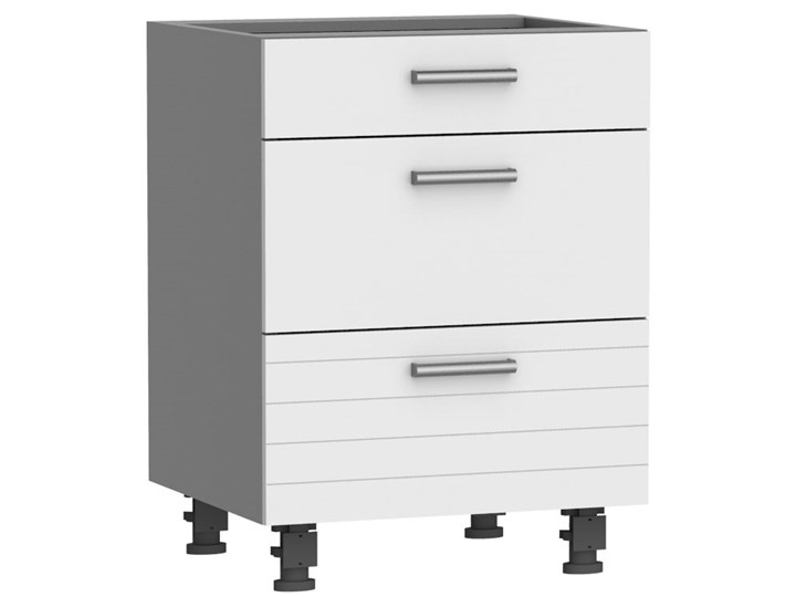 Biała dolna szafka z 3 szufladami do kuchni - Sergio 10X 60 cm Drewno Regał Szafka dolna Kolor Biały Metal Płyta MDF Kategoria Szafki kuchenne