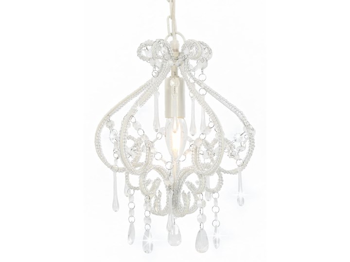 vidaXL Lampa sufitowa z koralikami, biała, okrągła, E14 Kryształ Lampa z kryształkami Tworzywo sztuczne Metal Kolor Biały