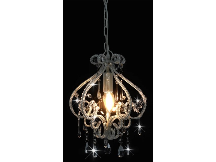 vidaXL Lampa sufitowa z koralikami, biała, okrągła, E14 Kryształ Tworzywo sztuczne Lampa z kryształkami Metal Kolor Biały