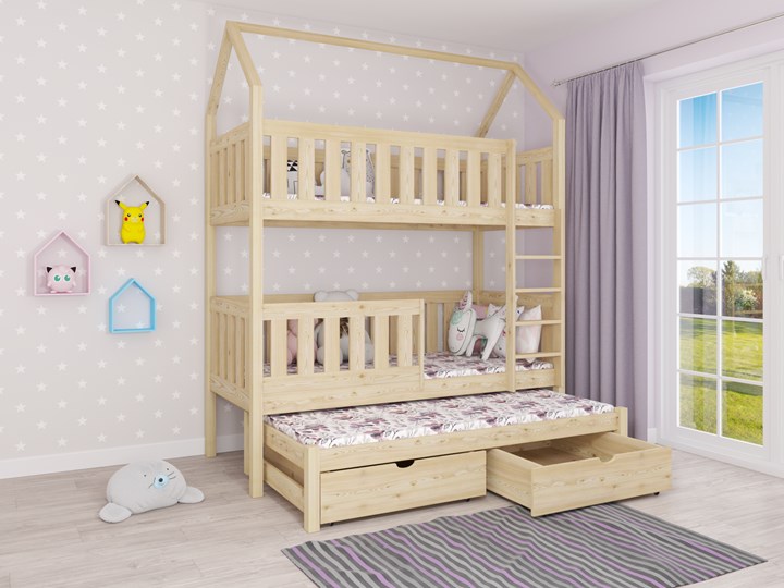 Łóżko piętrowe MIESZKO III wiele rozmiarów i kolorów Kategoria Łóżka dla dzieci Drewno Domki Kolor Beżowy