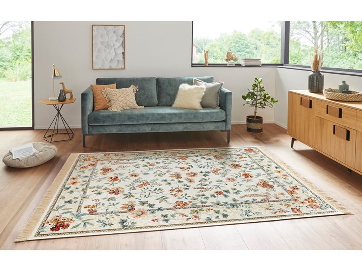 Żółty dywan z domieszką bawełny Nouristan Oriental Flowers, 95x140 cm Wiskoza Bawełna Dywany Wełna Prostokątny Pomieszczenie Salon