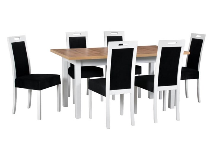 Zestaw stół i 6 krzeseł drewnianych MODENA 2 XL + ROMA 5 Kolor Czarny Kolor Biały