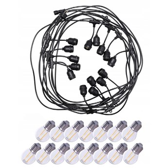 Zestaw girlanda ogrodowa DANDA 15xE27 15m IP54 wodoodporna czarna + 15 żarówek LED G45 E27 2W 3000K