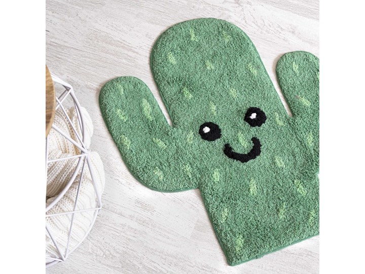 Zielony bawełniany dywanik łazienkowy Mr. Fox Happy Cactus, 55x62 cm Bawełna Kategoria Dywaniki łazienkowe Nieregularny Kolor Turkusowy