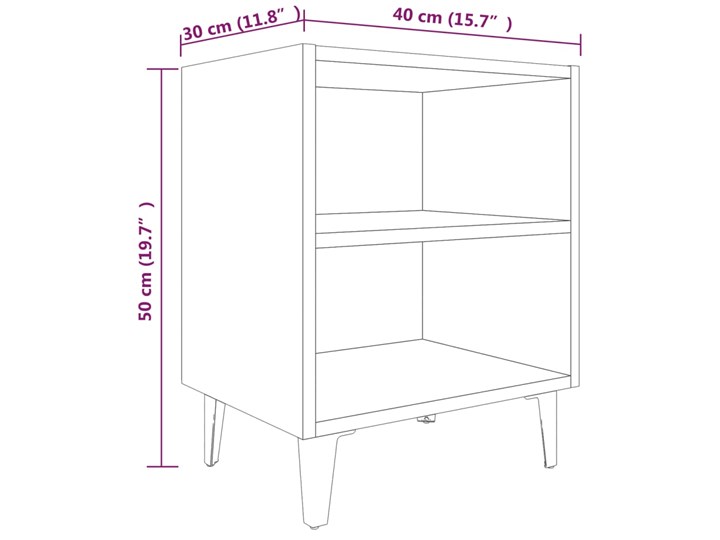 vidaXL Szafka nocna, metalowe nóżki, przydymiony dąb, 40x30x50 cm Płyta laminowana Płyta meblowa Szerokość 40 cm Płyta MDF Głębokość 30 cm Drewno Nocne Kategoria Szafki i regały