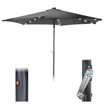 Parasol łamany z oświetleniem ogrodowy z korbką regulowany składany 24 led wywietrznik szary 260 cm kod: O-339339