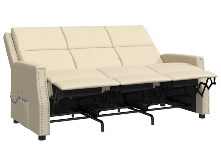 vidaXL 3-osobowy, rozkładany fotel masujący, kremowy, sztuczna skóra Głębokość 135 cm Głębokość 92 cm Nóżki Bez nóżek Szerokość 170 cm Kolor Beżowy