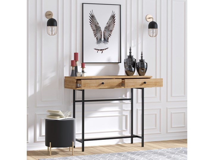 SELSEY Konsola do przedpokoju Eseti 110x35 cm z dwoma szufladami dąb Metal Szerokość 110 cm Z szufladą Styl Nowoczesny