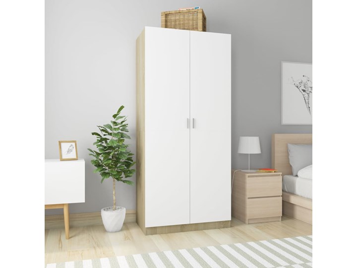 vidaXL Szafa, biel i dąb sonoma, 90 x 52 x 200 cm, płyta wiórowa Drewno Szerokość 90 cm Głębokość 52 cm Pomieszczenie Pokój nastolatka Kolor Biały