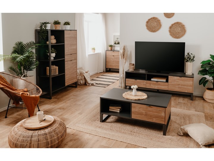Stolik kawowy z półką i szufladą Sumatra 108x60 Metal Szerokość 60 cm Szkło Drewno Zestaw stolików Długość 108 cm Tworzywo sztuczne Wysokość 45,5 cm Płyta MDF Wysokość 45 cm Rodzaj nóg Kółka
