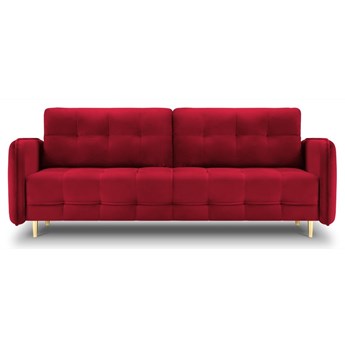 Sofa rozkładana 3 osobowa czerwona nogi złote 219x99 cm