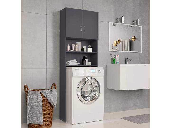 vidaXL Szafka na pralkę, szara, 64x25,5x190 cm, płyta wiórowa Rodzaj frontu Drzwiczki Głębokość 26 cm Szerokość 64 cm Płyta MDF Płyta stolarska Kategoria Szafki stojące