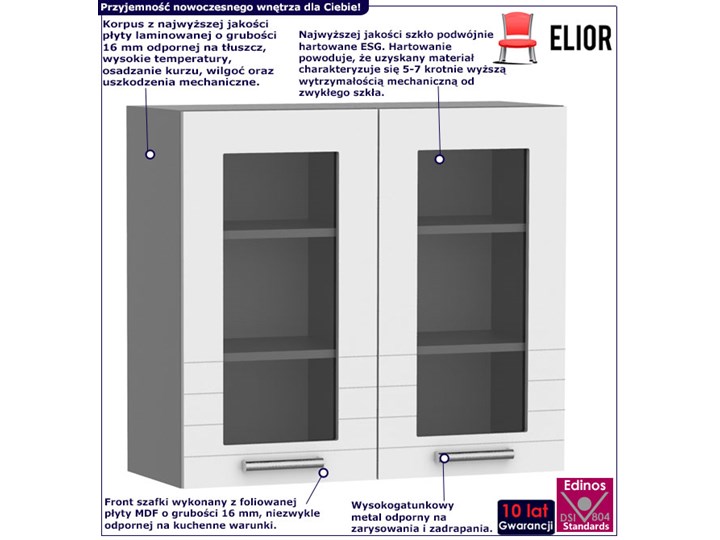 Biała szafka kuchenna z podwójnym przeszklonym frontem - Sergio 32X 80 cm Drewno Płyta MDF Regał Szafka wisząca Kolor Biały Metal Kategoria Szafki kuchenne