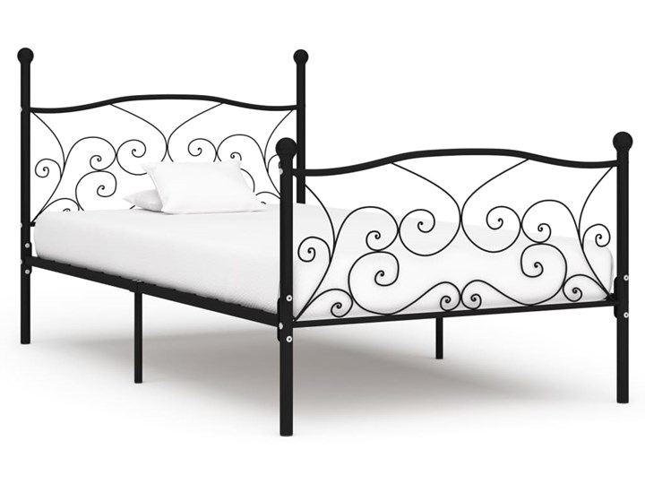 vidaXL Rama łóżka ze stelażem z listw, czarna, metalowa, 100 x 200 cm Łóżko metalowe Zagłówek Z zagłówkiem