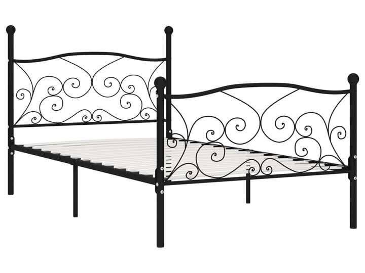 vidaXL Rama łóżka ze stelażem z listw, czarna, metalowa, 100 x 200 cm Styl Nowoczesny Łóżko metalowe Zagłówek Z zagłówkiem