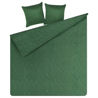 Beliani Narzuta na łóżko zielona poliester 160 x 220 cm z poduszkami tłoczony wzór dekoracyjna ozdobna sypialnia