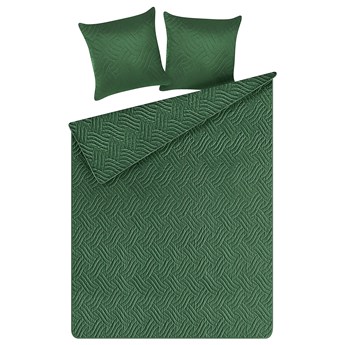 Beliani Narzuta na łóżko zielona poliester 140 x 210 cm z poduszkami tłoczony wzór dekoracyjna ozdobna sypialnia