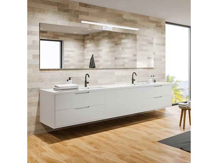 Biały kinkiet nad lustro - N017-Cortina 15W 80x11,5x4 cm Metal Styl Nowoczesny Szkło Kinkiet LED Kinkiet łazienkowy Kategoria Lampy ścienne