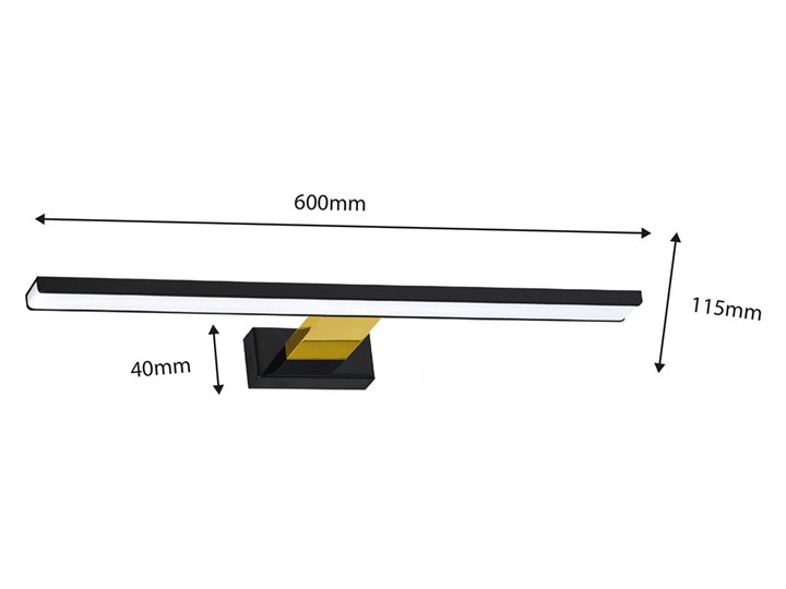 Kinkiet nad lustro czarny + złoty - N014-Cortina 13,8W 60x11,5x4 cm Kinkiet łazienkowy Szkło Kinkiet LED Metal Styl Nowoczesny