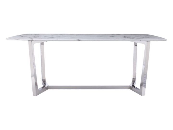 Ekskluzywny stół biało srebrny marmurowy syntetyk Kenton 180 / 90 Wysokość 75 cm Styl Glamour Stal Kształt blatu Prostokątny
