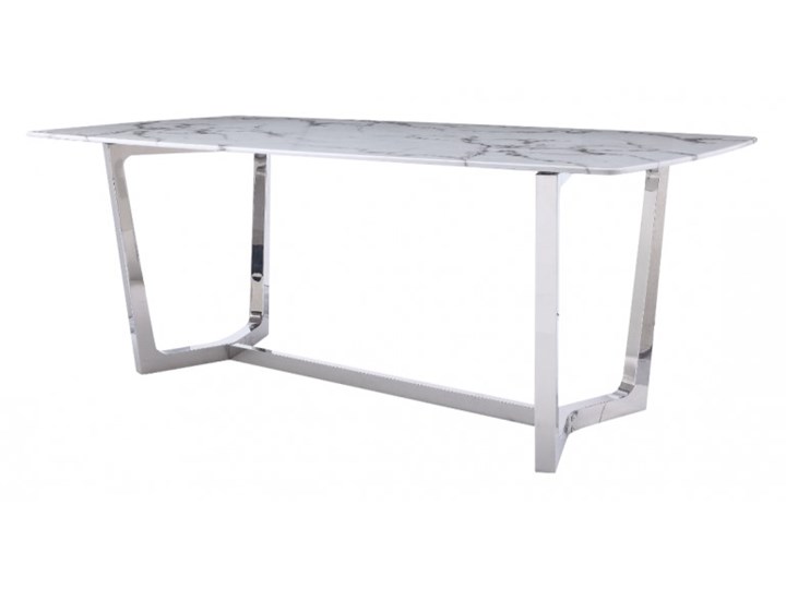 Ekskluzywny stół biało srebrny marmurowy syntetyk Kenton 180 / 90 Styl Glamour Wysokość 75 cm Stal Szerokość(n) 90 cm