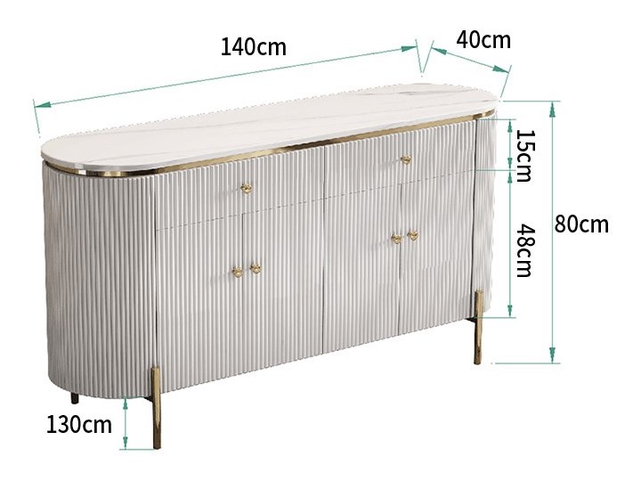 Nowoczesna komoda biało złota Glamour blat marmur konglomerat Giness Wysokość 80 cm Szerokość 40 cm Pomieszczenie Salon