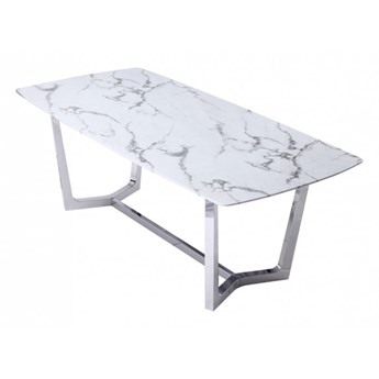 Ekskluzywny stół biało srebrny marmurowy syntetyk Kenton 180 / 90