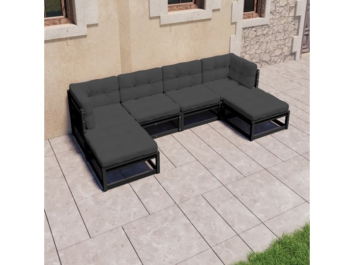 vidaXL 6-cz. zestaw wypoczynkowy do ogrodu, z poduszkami, czarny Zestawy wypoczynkowe Drewno Tworzywo sztuczne Kategoria Zestawy mebli ogrodowych