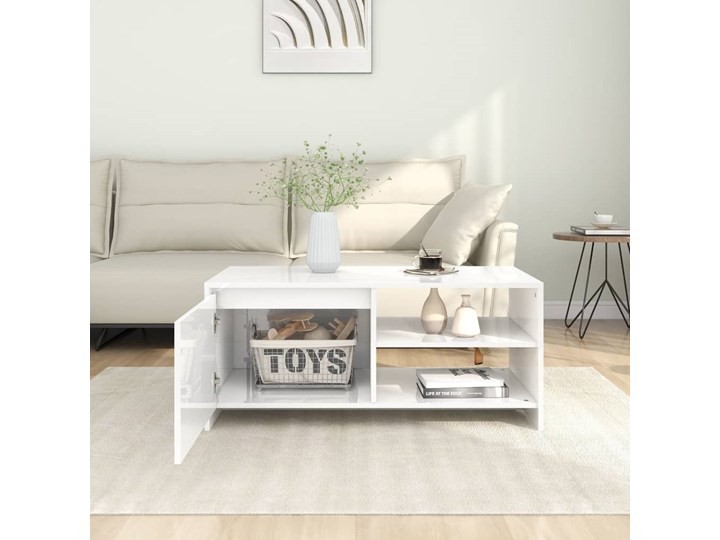 vidaXL Stolik kawowy, biały o wysokim połysku, 102x50x45 cm Długość 102 cm Kategoria Stoliki i ławy Drewno Styl Nowoczesny