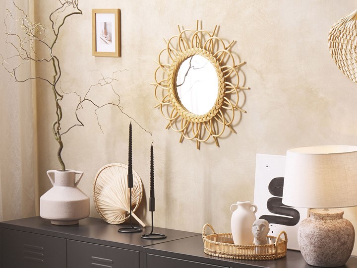 Beliani Lustro wiszące naturalne rattanowe ø 60 cm nowoczesny design ścienna dekoracja Ścienne Lustro z ramą Kategoria Lustra