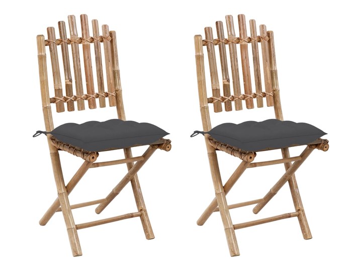 vidaXL Składane krzesła ogrodowe z poduszkami, 2 szt., bambusowe Tworzywo sztuczne Drewno Krzesło składane Kolor Brązowy