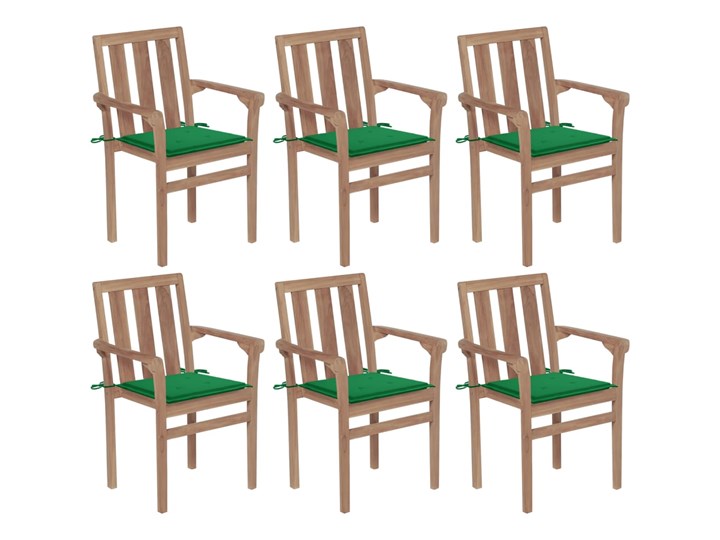 vidaXL Sztaplowane krzesła ogrodowe z poduszkami, 6 szt., tekowe Krzesło z podłokietnikami Tworzywo sztuczne Drewno Kolor Brązowy