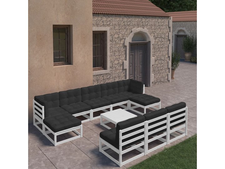 vidaXL 11-cz. zestaw wypoczynkowy do ogrodu, z poduszkami, biały sosna