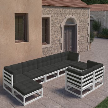 vidaXL 9-cz. zestaw wypoczynkowy do ogrodu, z poduszkami, biała sosna