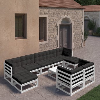 vidaXL 10-cz. zestaw wypoczynkowy do ogrodu, z poduszkami, biała sosna