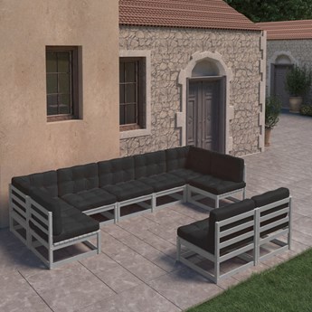 vidaXL 9-cz. zestaw wypoczynkowy do ogrodu, z poduszkami, szary, sosna