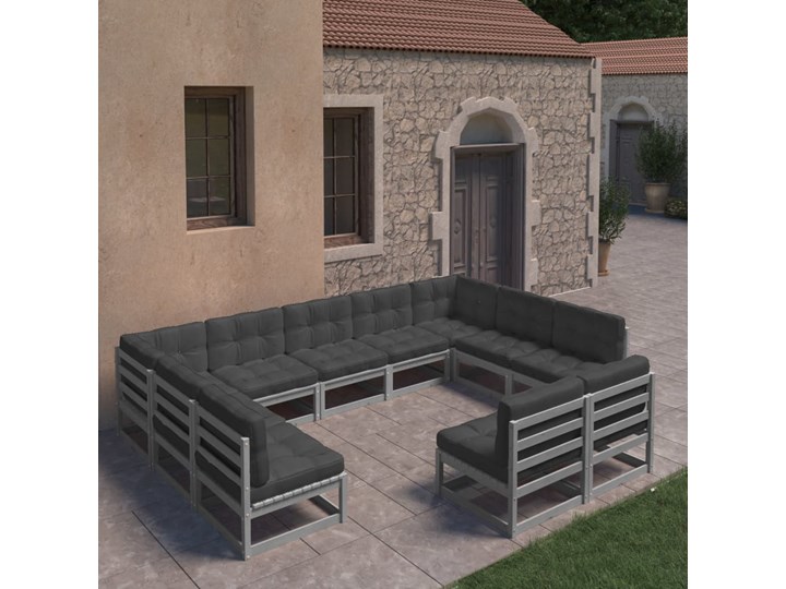 vidaXL 11-cz. zestaw wypoczynkowy do ogrodu, z poduszkami,szary, sosna