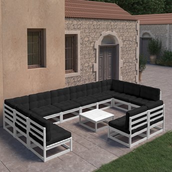 vidaXL 13-cz. zestaw wypoczynkowy do ogrodu, z poduszkami, biała sosna