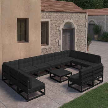 vidaXL 13-cz. zestaw wypoczynkowy do ogrodu, z poduszkami,czarny sosna