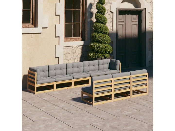 vidaXL 8-cz. zestaw wypoczynkowy do ogrodu, z poduszkami, lita sosna Zestawy wypoczynkowe Tworzywo sztuczne Drewno Zawartość zestawu Sofa