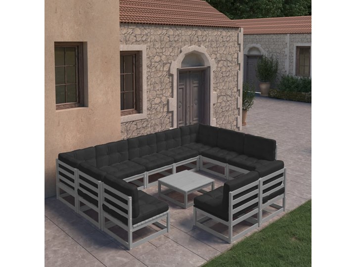 vidaXL 10-cz. zestaw wypoczynkowy do ogrodu, z poduszkami, szary Zestawy wypoczynkowe Drewno Tworzywo sztuczne Zawartość zestawu Sofa