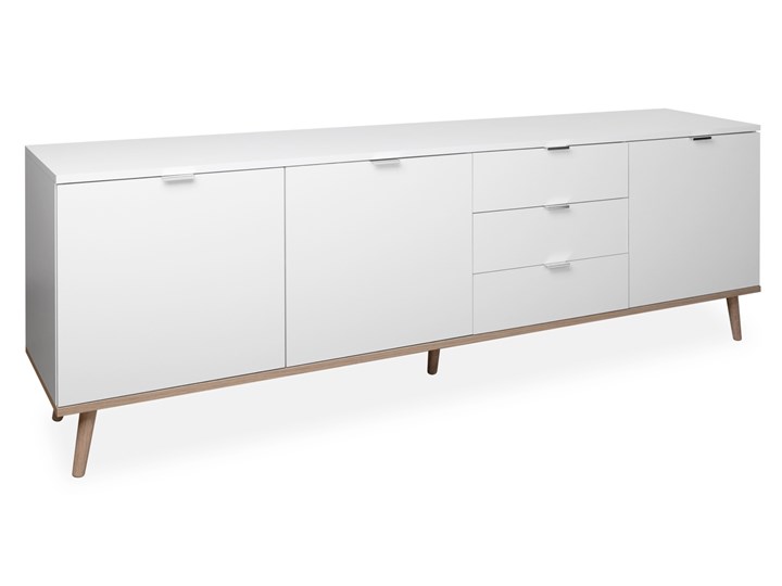 Szeroka komoda z szafkami i szufladami w stylu skandynawskim Goteborg 200 Styl Nowoczesny Płyta MDF Głębokość 40 cm Wysokość 70 cm Szerokość 150 cm Wysokość 68 cm Szerokość 200 cm Pomieszczenie Sypialnia