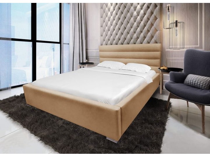 Łóżko tapicerowane NINA 140x200 kolory do wyboru Metal Drewno Tkanina Kolor Beżowy